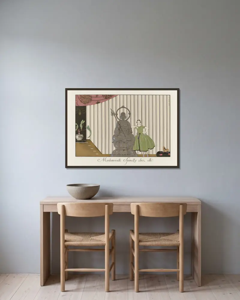 Mademoiselle Spinelly chez elle von George Barbier gerahmt an einer Wand