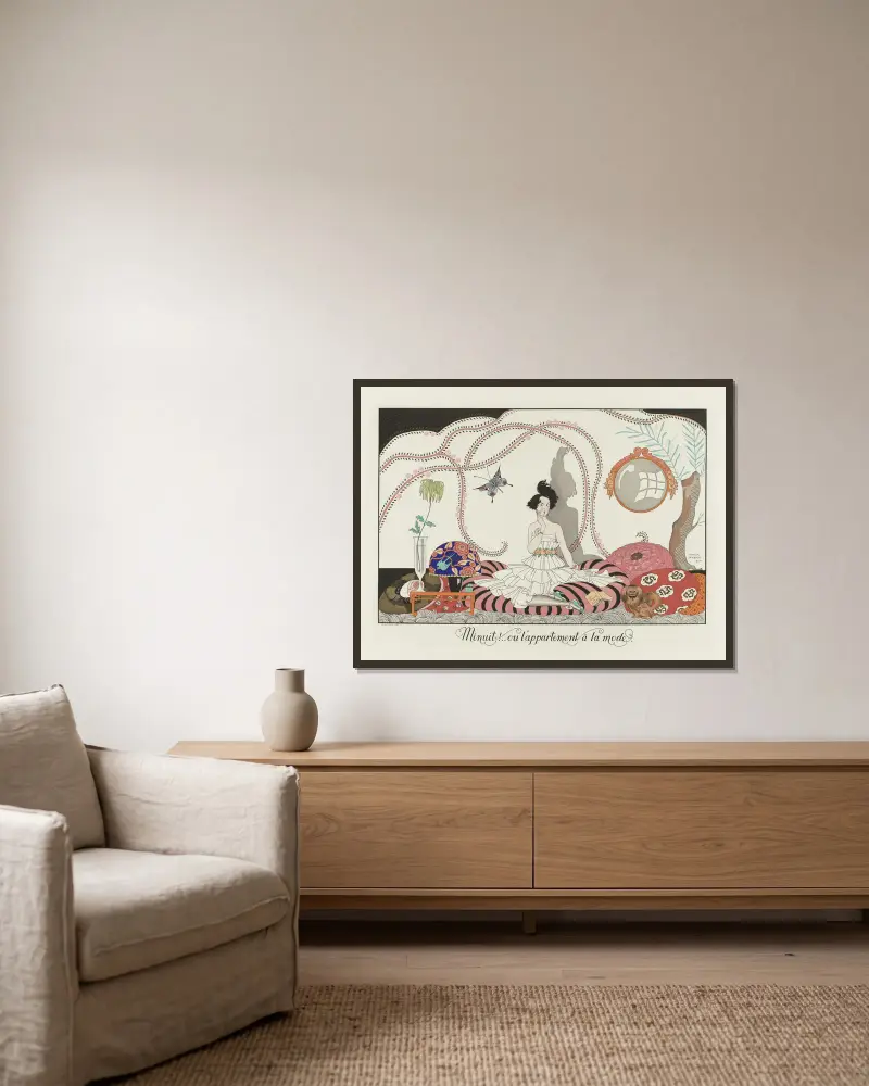 Minuitou l’appartement à la mode av George Barbier inramad på en vägg