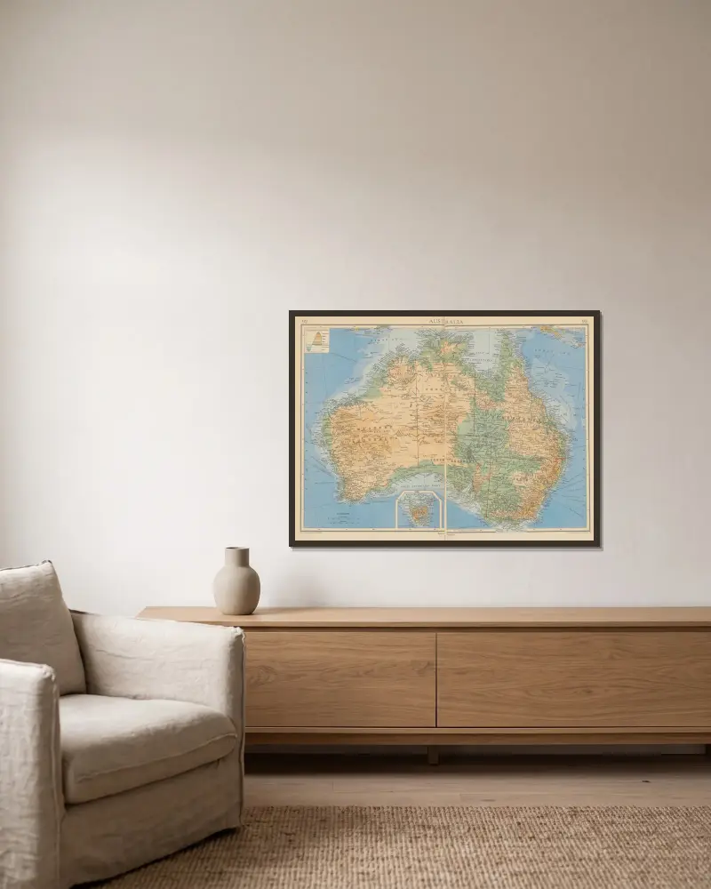 Australia av John George Bartholomew inramad på en vägg