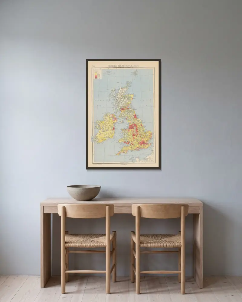 British Isles, Population av John George Bartholomew inramad på en vägg