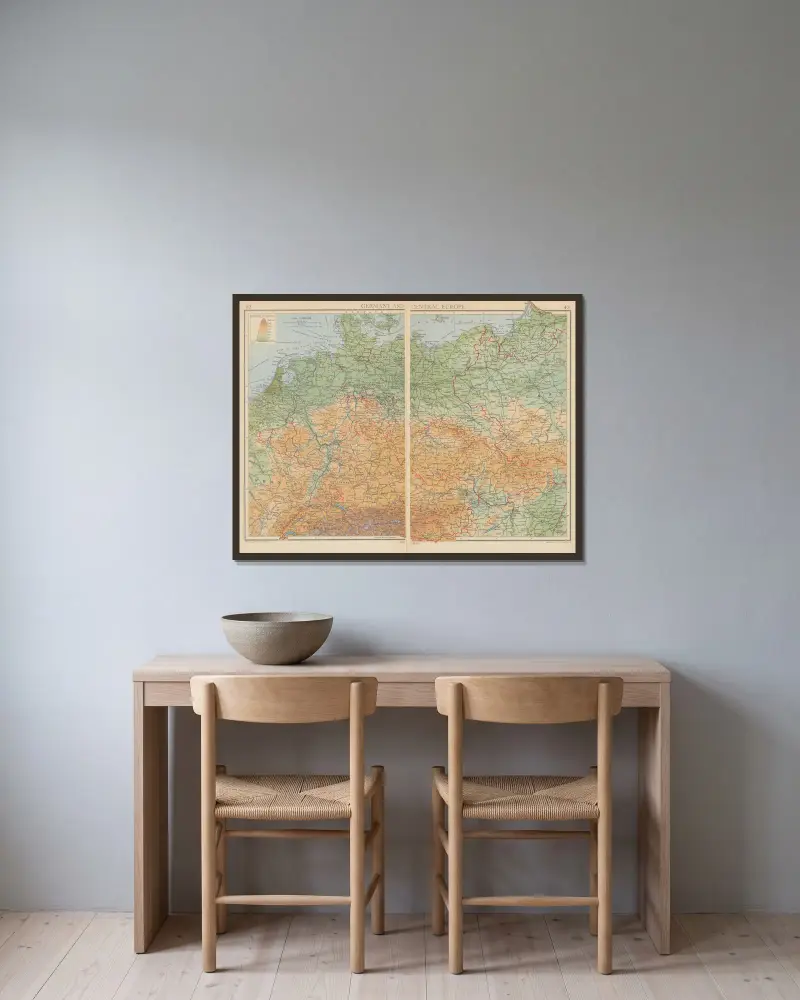 Deutschland und Mitteleuropa von John George Bartholomew gerahmt an einer Wand