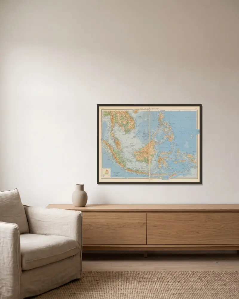 Malay Archipelago av John George Bartholomew inramad på en vägg