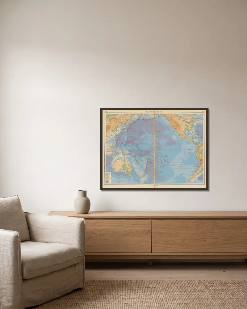 Pacific Ocean av John George Bartholomew inramad på en vägg