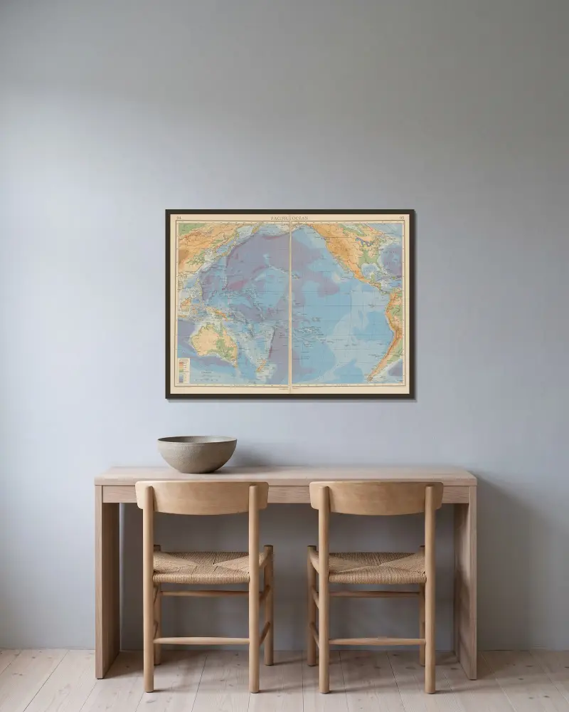 Pacific Ocean av John George Bartholomew inramad på en vägg