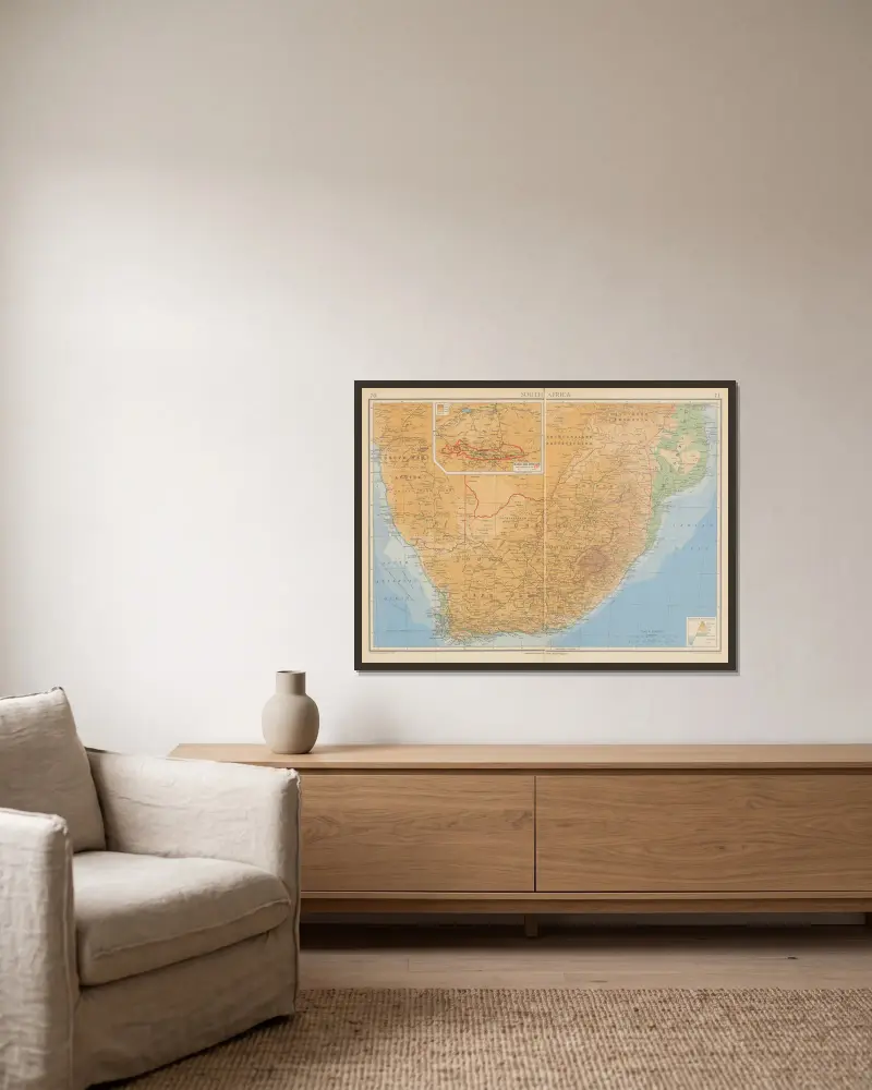 Südafrika von John George Bartholomew gerahmt an einer Wand
