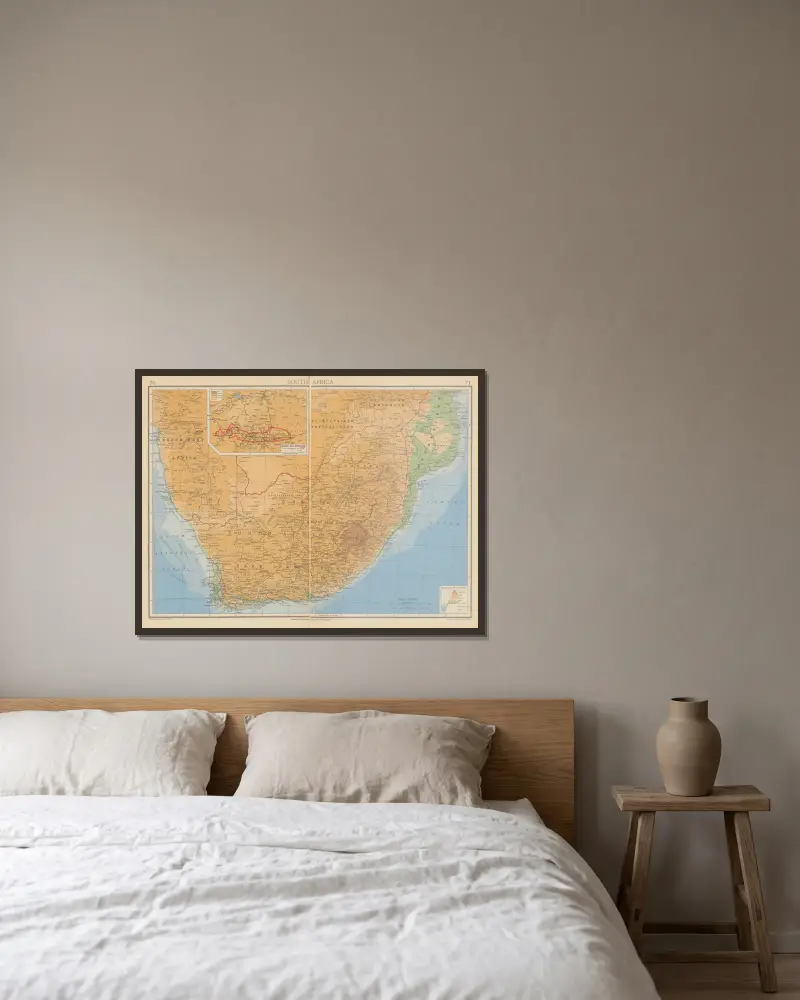 Südafrika von John George Bartholomew gerahmt an einer Wand