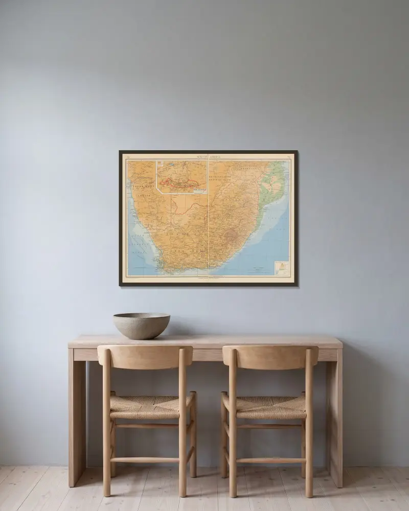 Südafrika von John George Bartholomew gerahmt an einer Wand