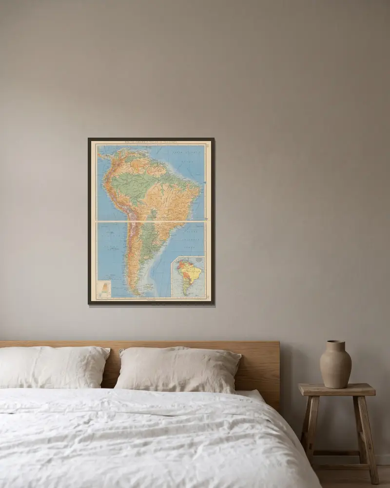 South America – Physical Features von John George Bartholomew gerahmt an einer Wand
