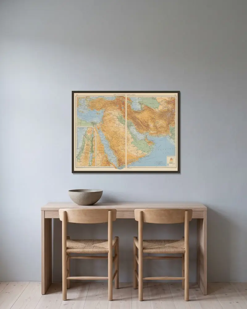 South-Western Asia av John George Bartholomew inramad på en vägg