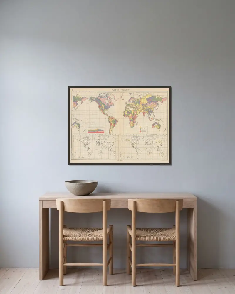 World Geology av John George Bartholomew inramad på en vägg