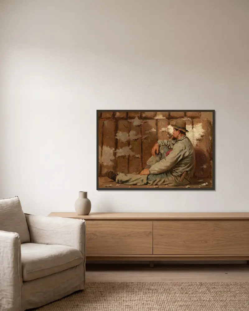 Ein Hafenarbeiter von John George Brown gerahmt an einer Wand