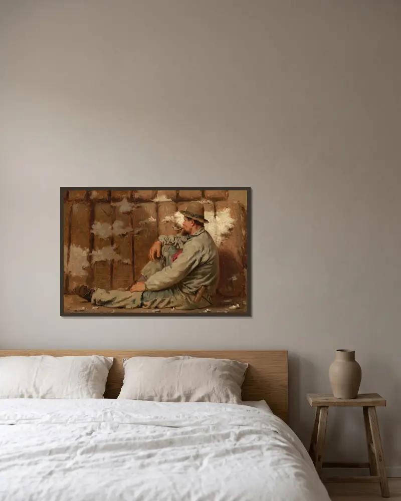 Ein Hafenarbeiter von John George Brown gerahmt an einer Wand