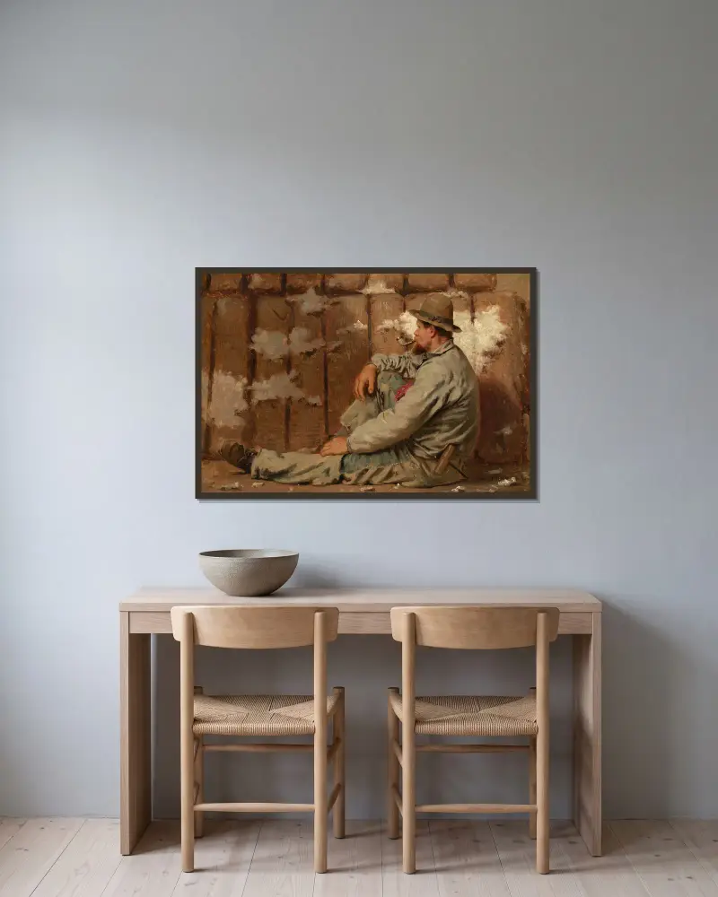 Ein Hafenarbeiter von John George Brown gerahmt an einer Wand