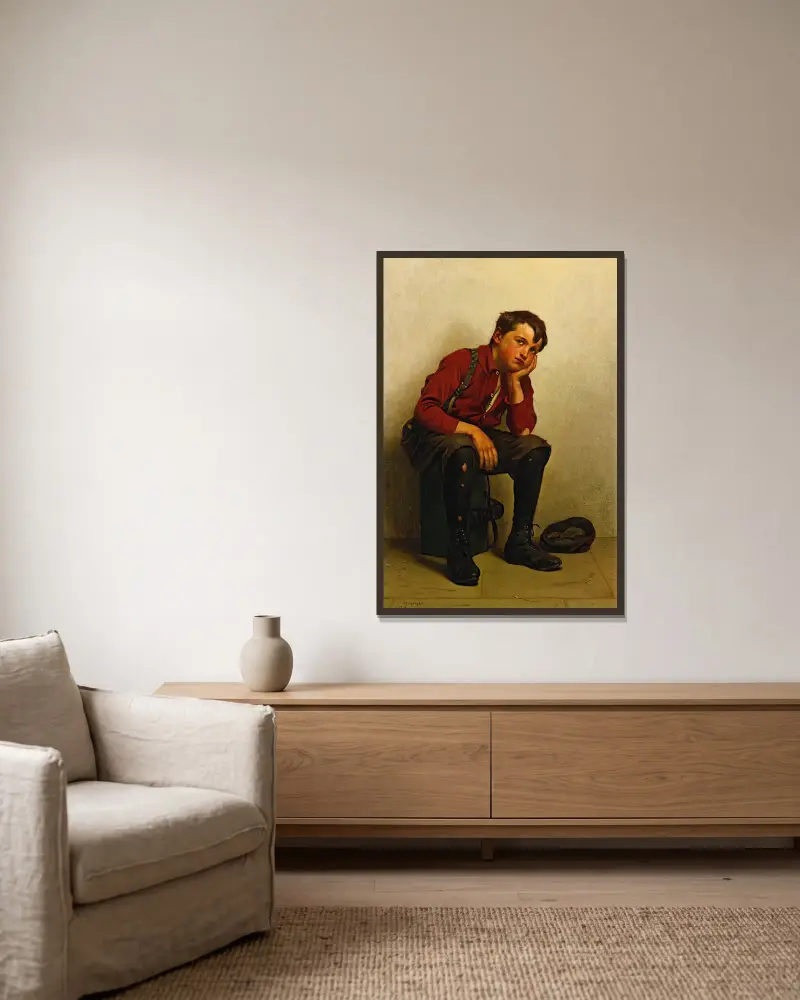 Eine Flaute im Geschäft von John George Brown gerahmt an einer Wand