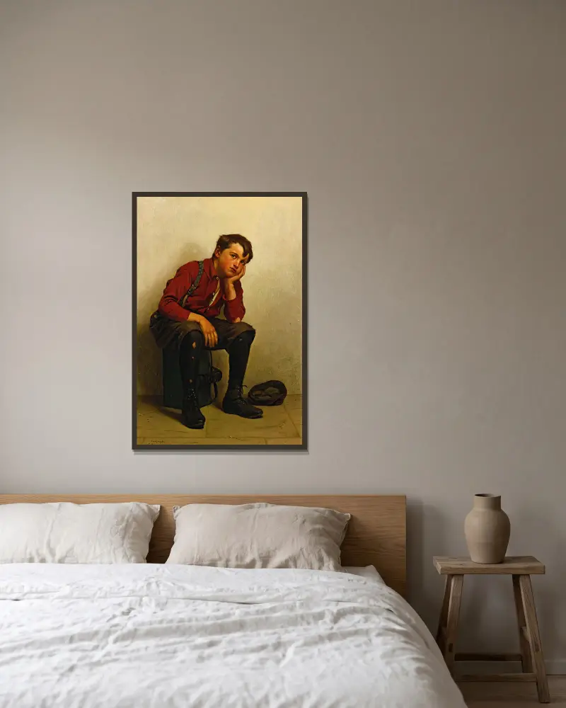 Eine Flaute im Geschäft von John George Brown gerahmt an einer Wand