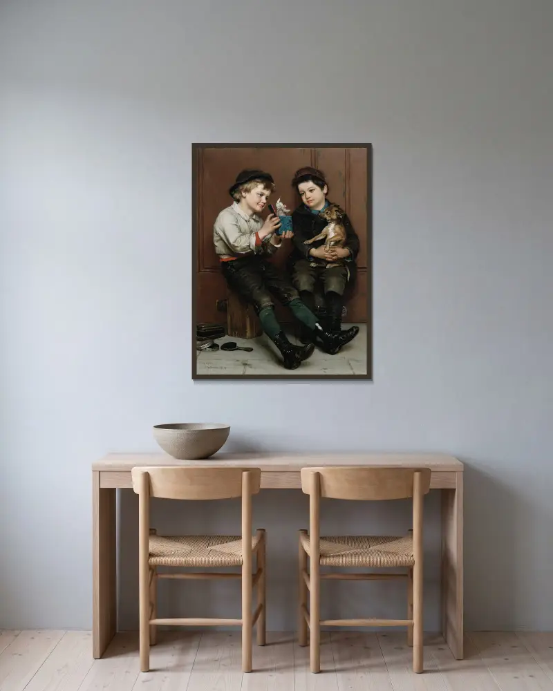 Eine Überraschungsparty von John George Brown gerahmt an einer Wand