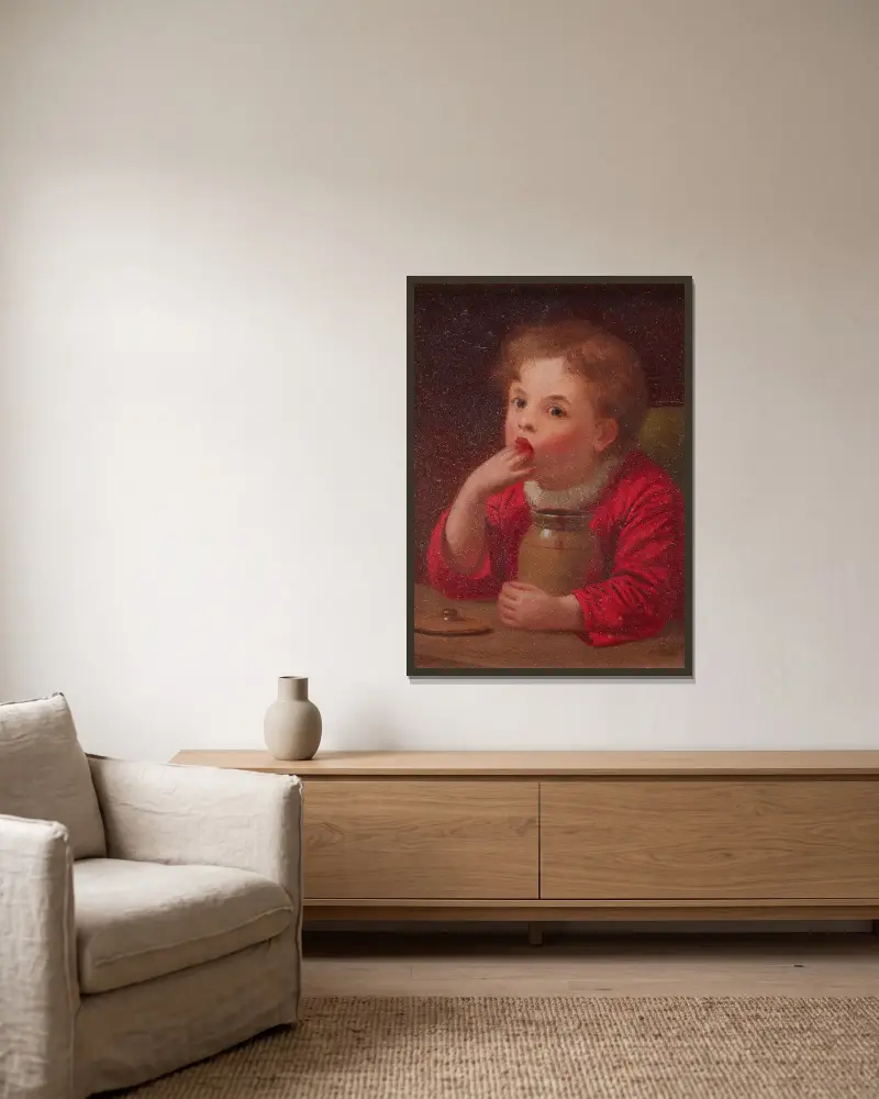 Finger vor Gabeln von John George Brown gerahmt an einer Wand