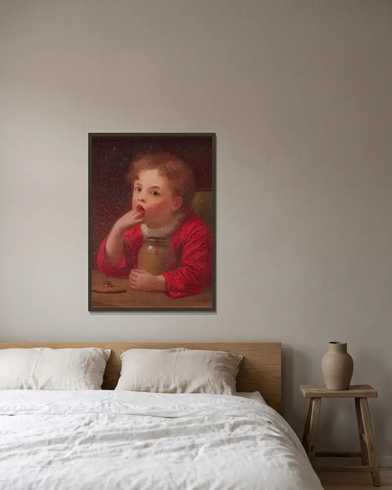 Finger vor Gabeln von John George Brown gerahmt an einer Wand