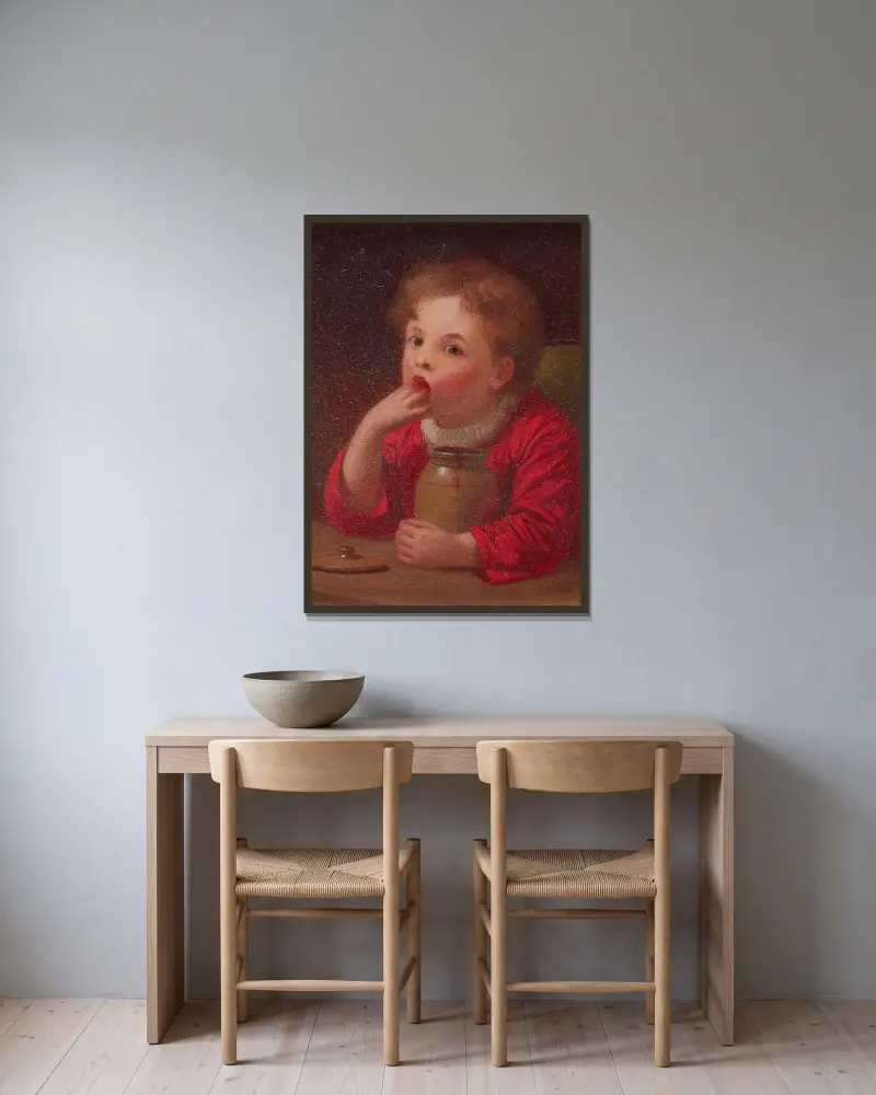 Finger vor Gabeln von John George Brown gerahmt an einer Wand