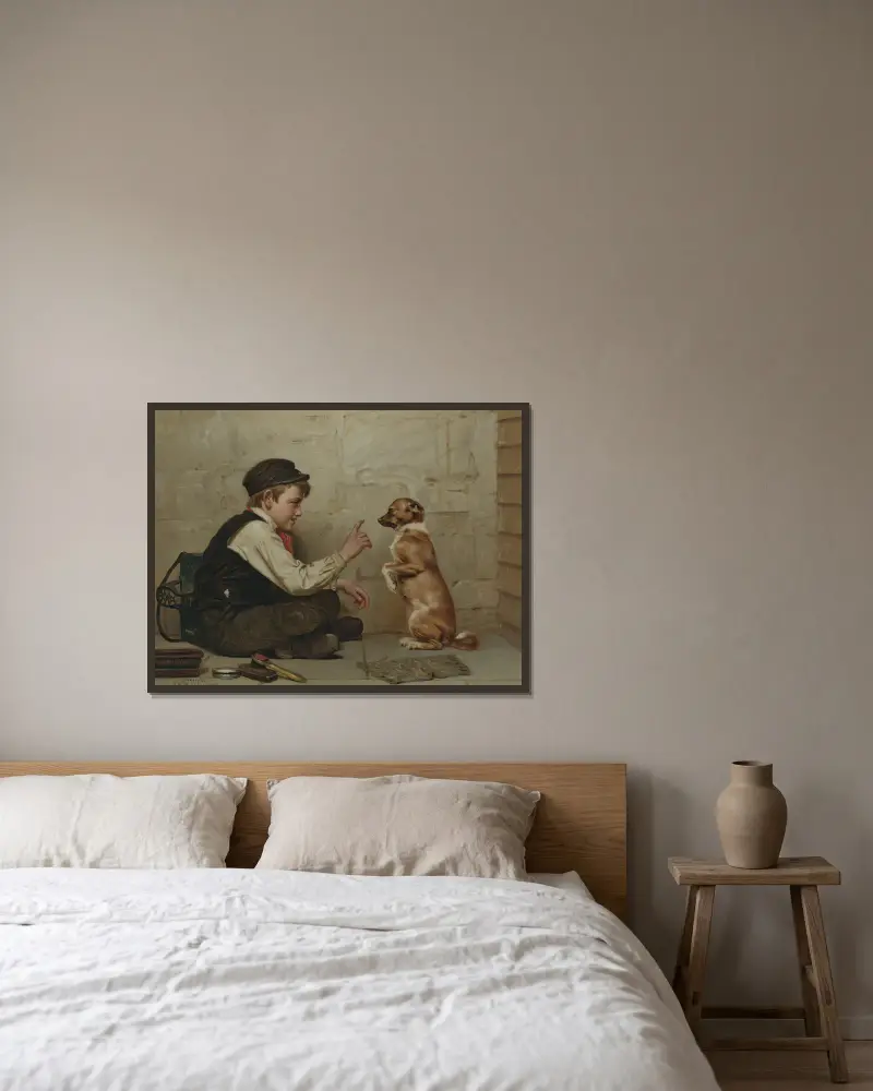 Stillhalten von John George Brown gerahmt an einer Wand