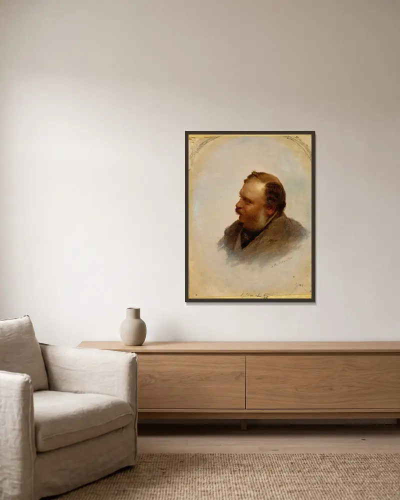 Porträtt av William Brand av John George Brown inramad på en vägg