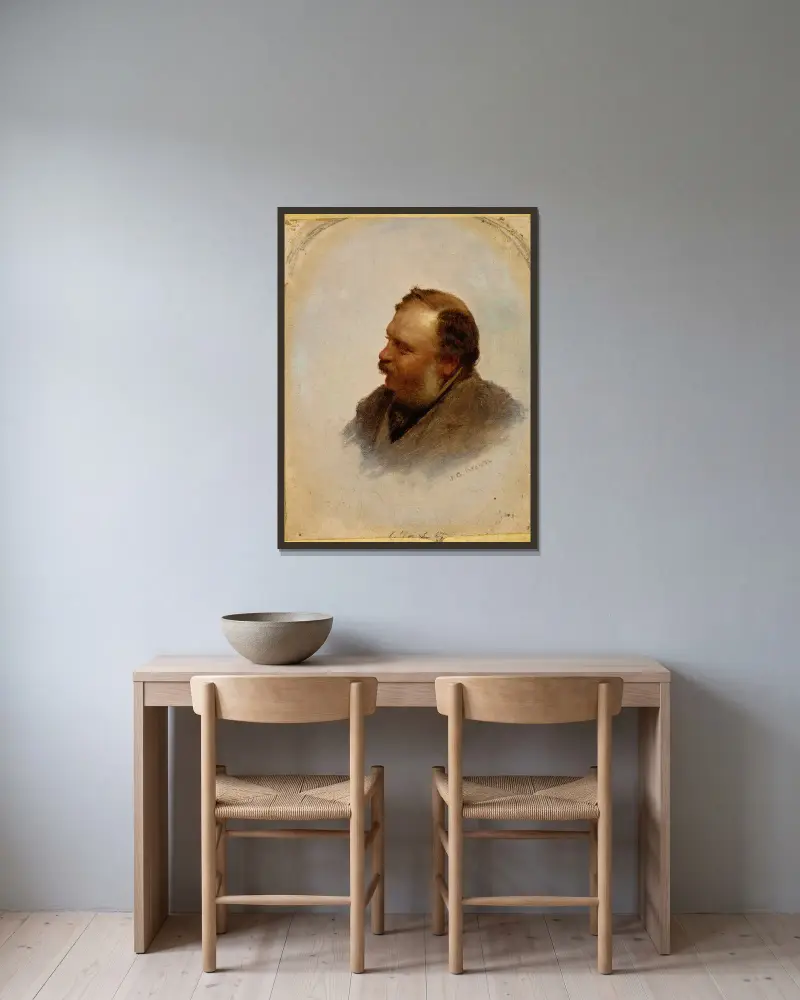 Porträtt av William Brand av John George Brown inramad på en vägg