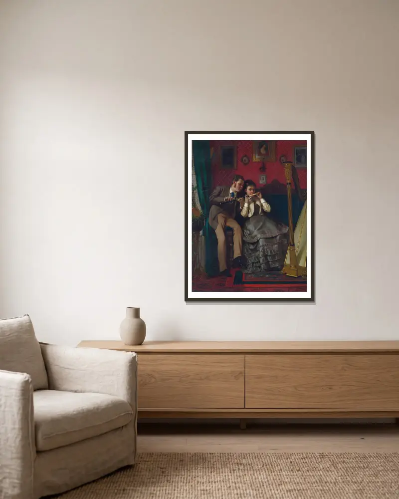 Die Musikstunde von John George Brown gerahmt an einer Wand