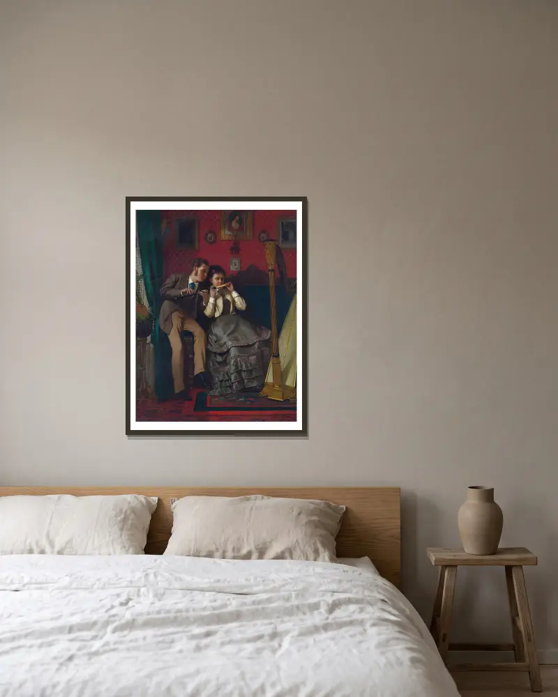 Die Musikstunde von John George Brown gerahmt an einer Wand