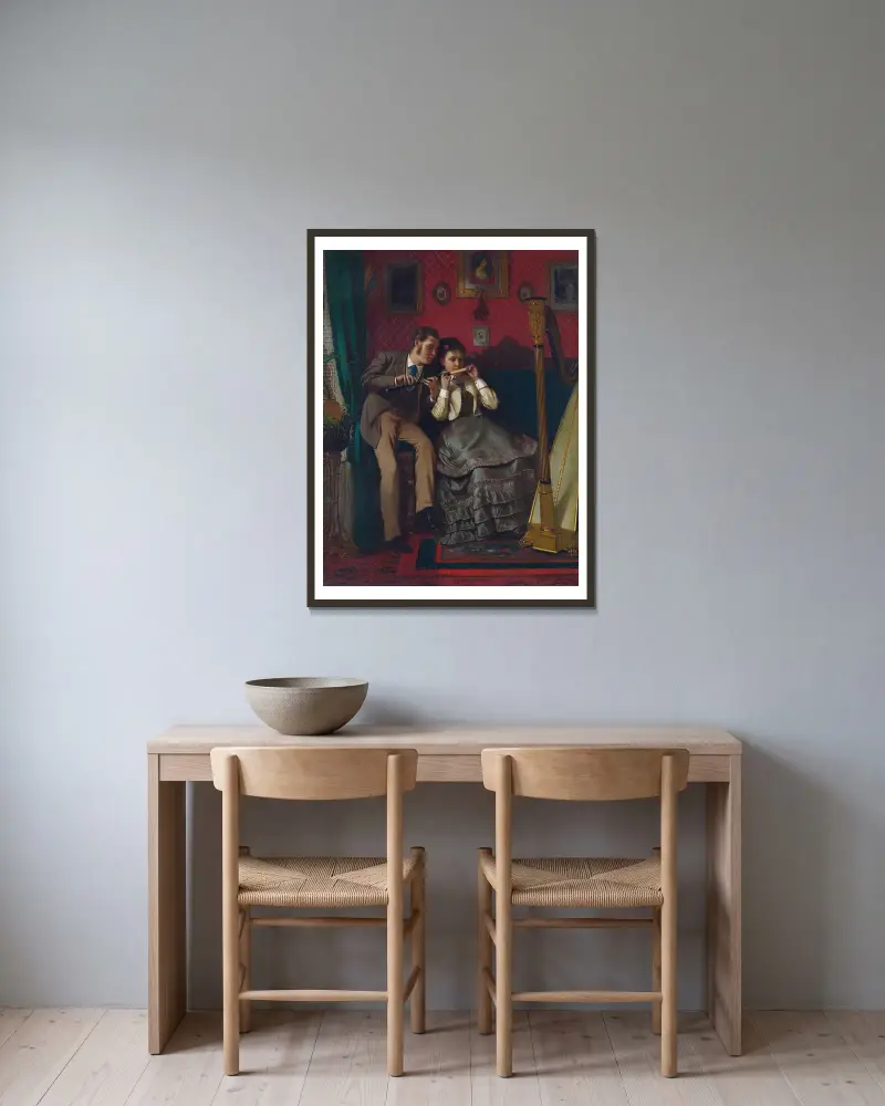 Die Musikstunde von John George Brown gerahmt an einer Wand