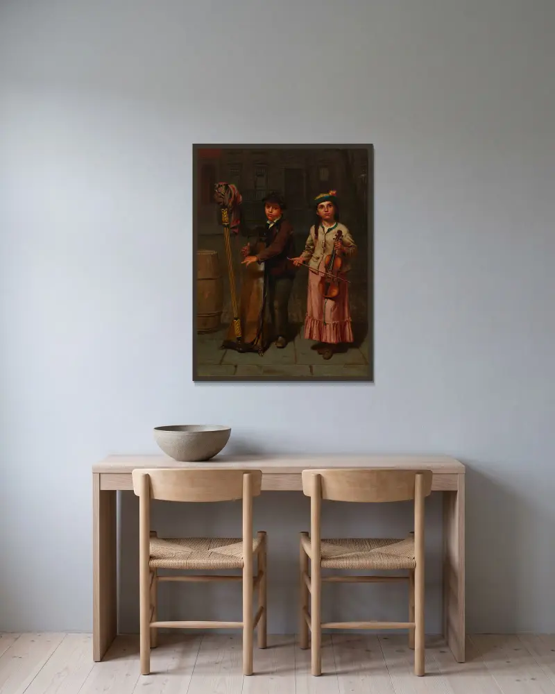 Die zwei Musiker von John George Brown gerahmt an einer Wand