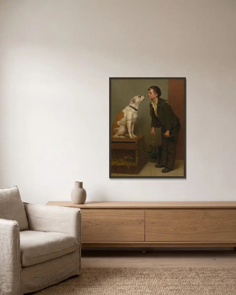 Wen liebst du? von John George Brown gerahmt an einer Wand