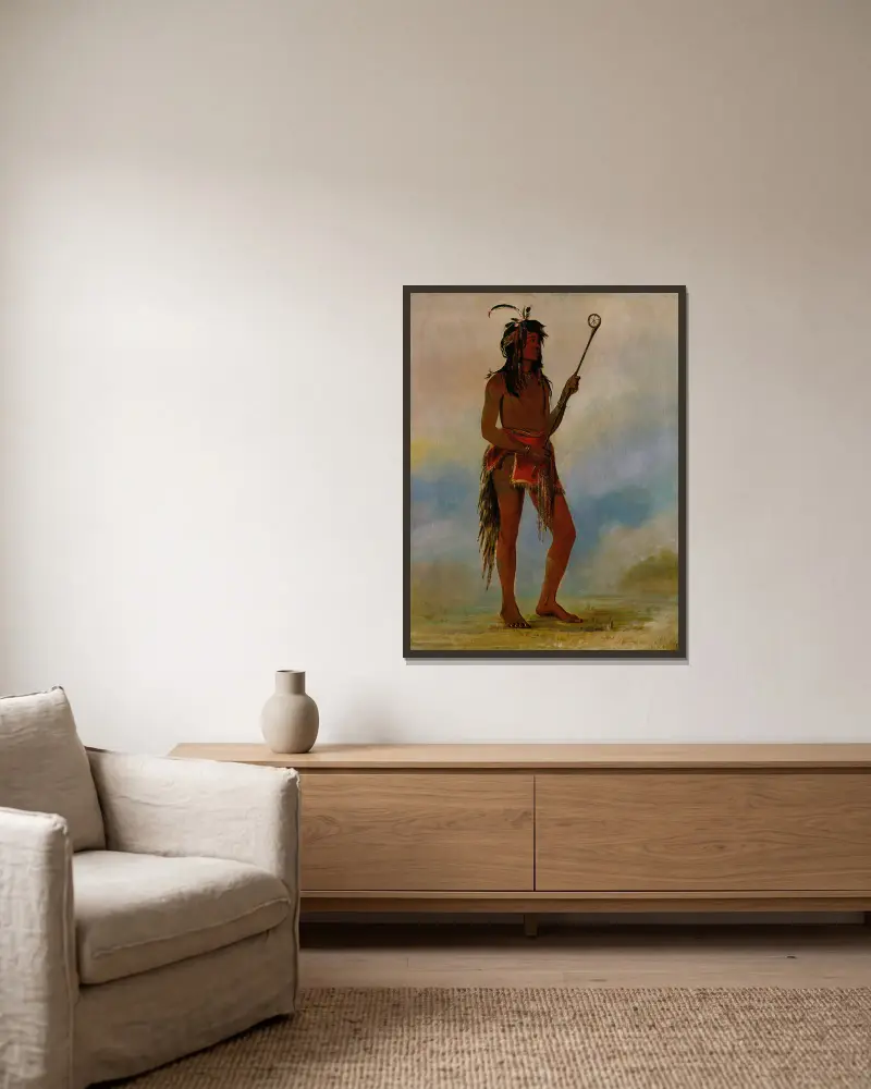Ah-Nó-Je-Nahge, han som står på båda sidor, en framstående bollspelare av George Catlin inramad på en vägg