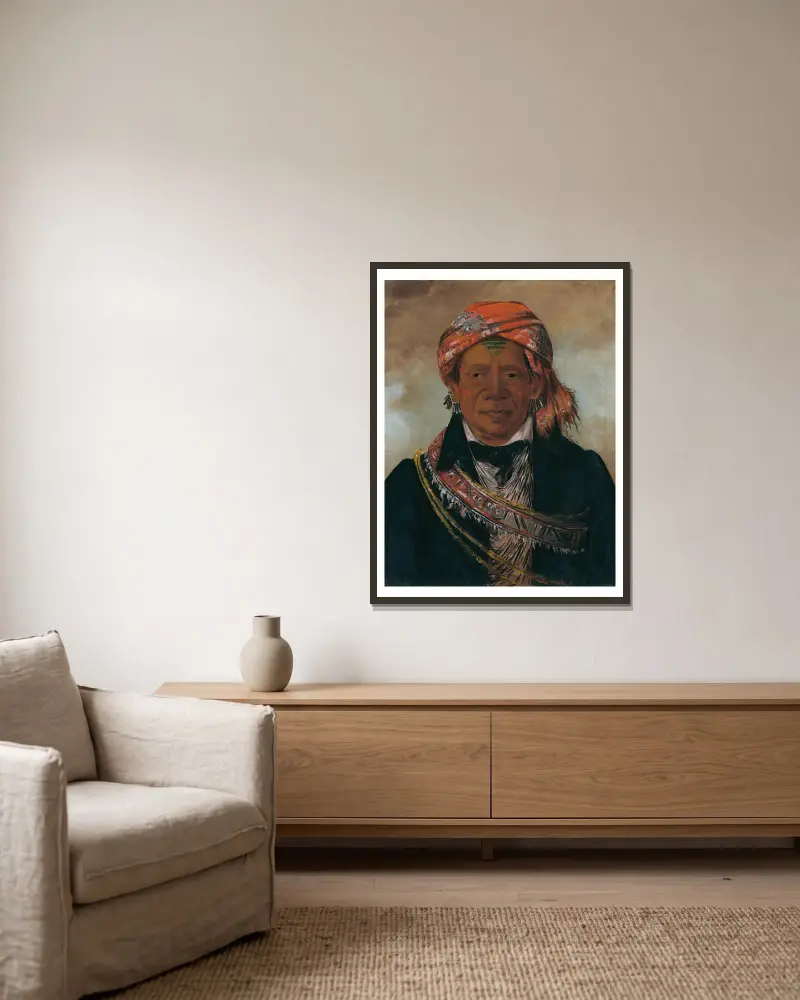 Bód-A-Sin, stammens hövding av George Catlin inramad på en vägg