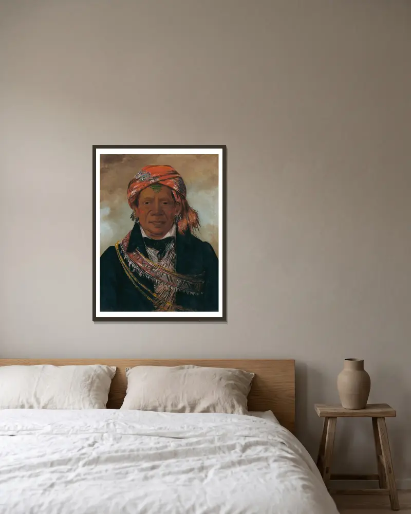 Bód-A-Sin, stammens hövding av George Catlin inramad på en vägg