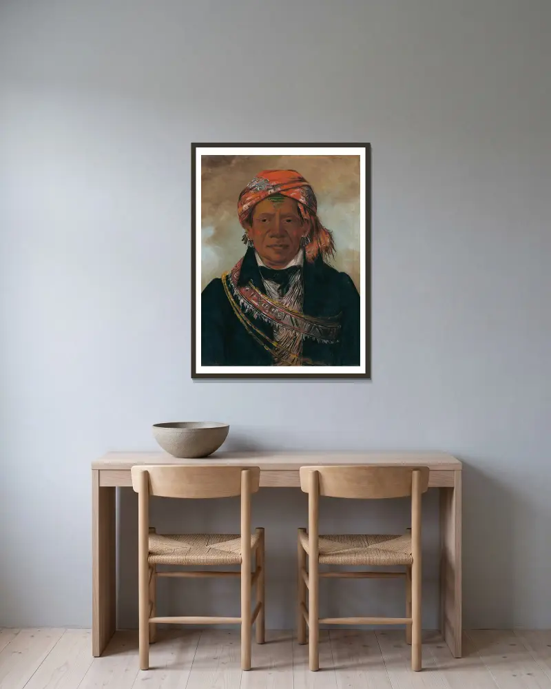 Bód-A-Sin, stammens hövding av George Catlin inramad på en vägg
