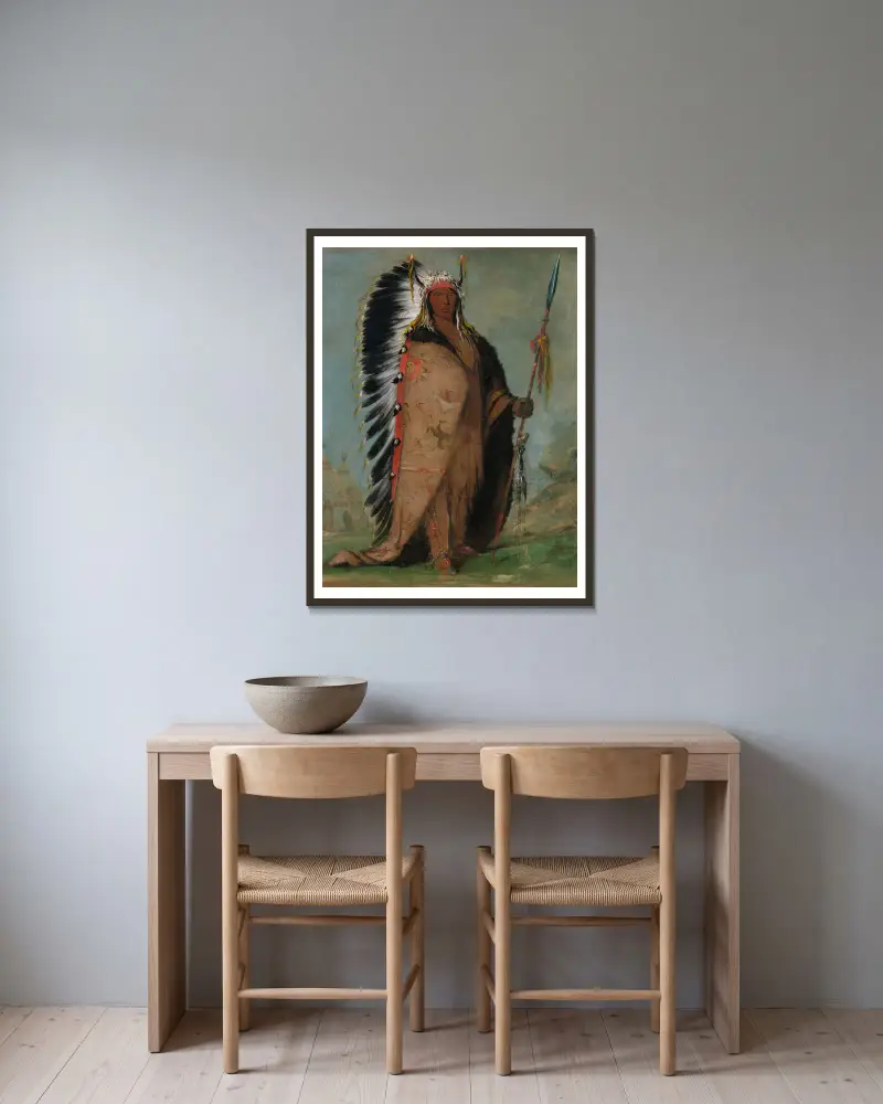 Ee-Áh-Sá-Pa, Black Rock, ein Two Kettle-Häuptling, 1832 von George Catlin gerahmt an einer Wand