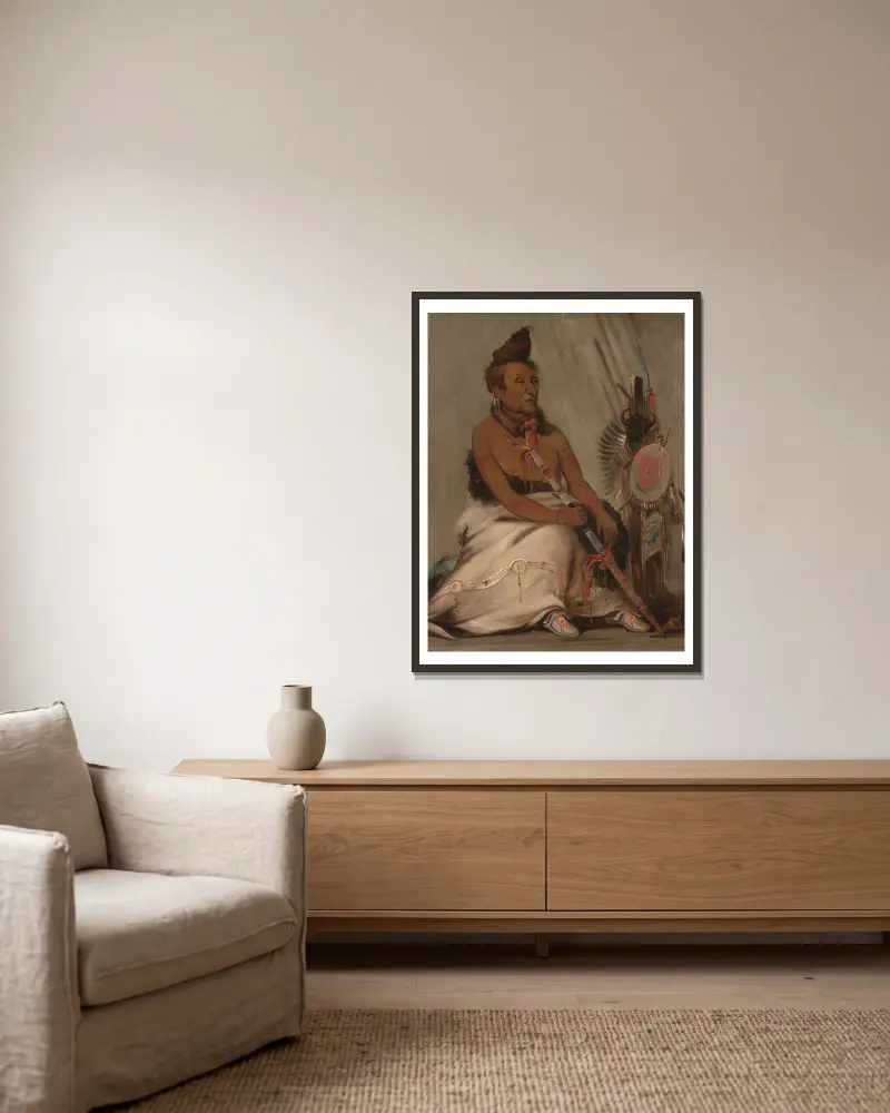 Eh-Toh’k-Pah-She-Pée-Shah, Black Moccasin, gealterter Häuptling von George Catlin gerahmt an einer Wand