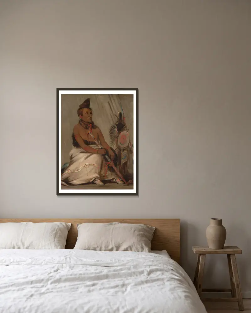 Eh-Toh’k-Pah-She-Pée-Shah, Black Moccasin, gealterter Häuptling von George Catlin gerahmt an einer Wand