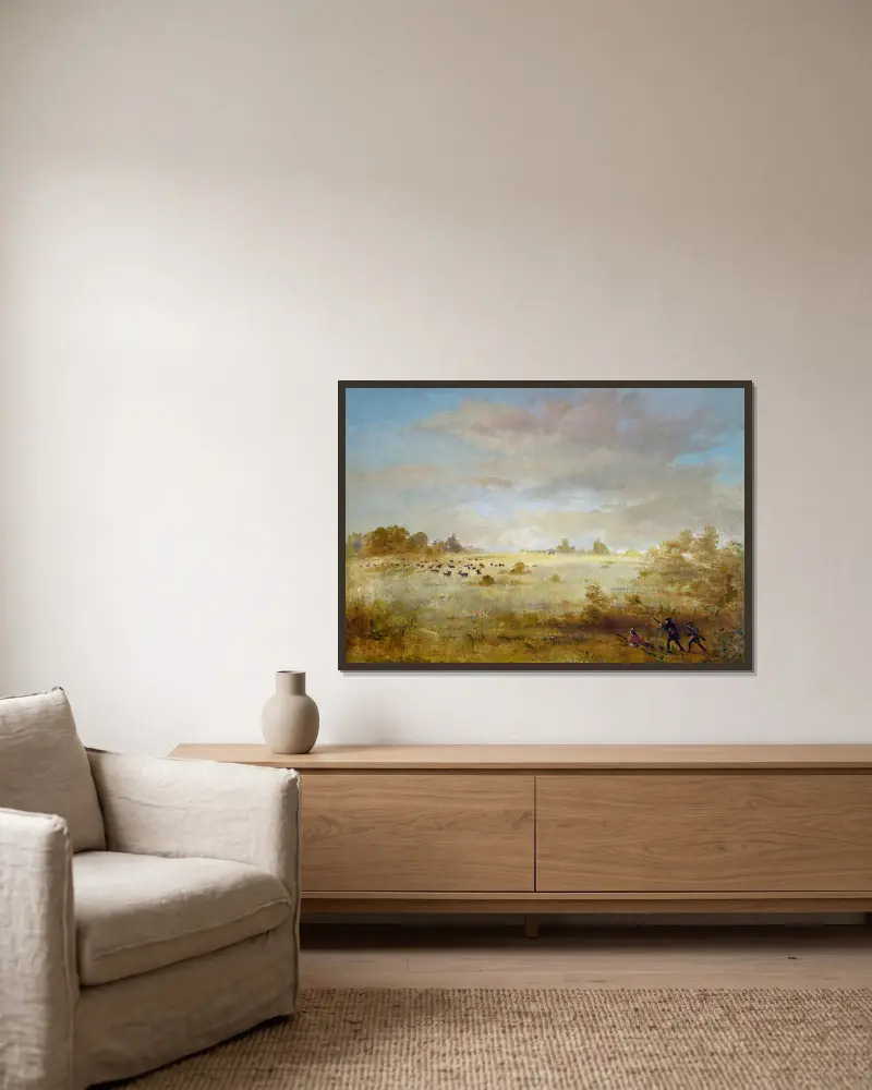 Grasender Elch in der Herbstprärie von George Catlin gerahmt an einer Wand
