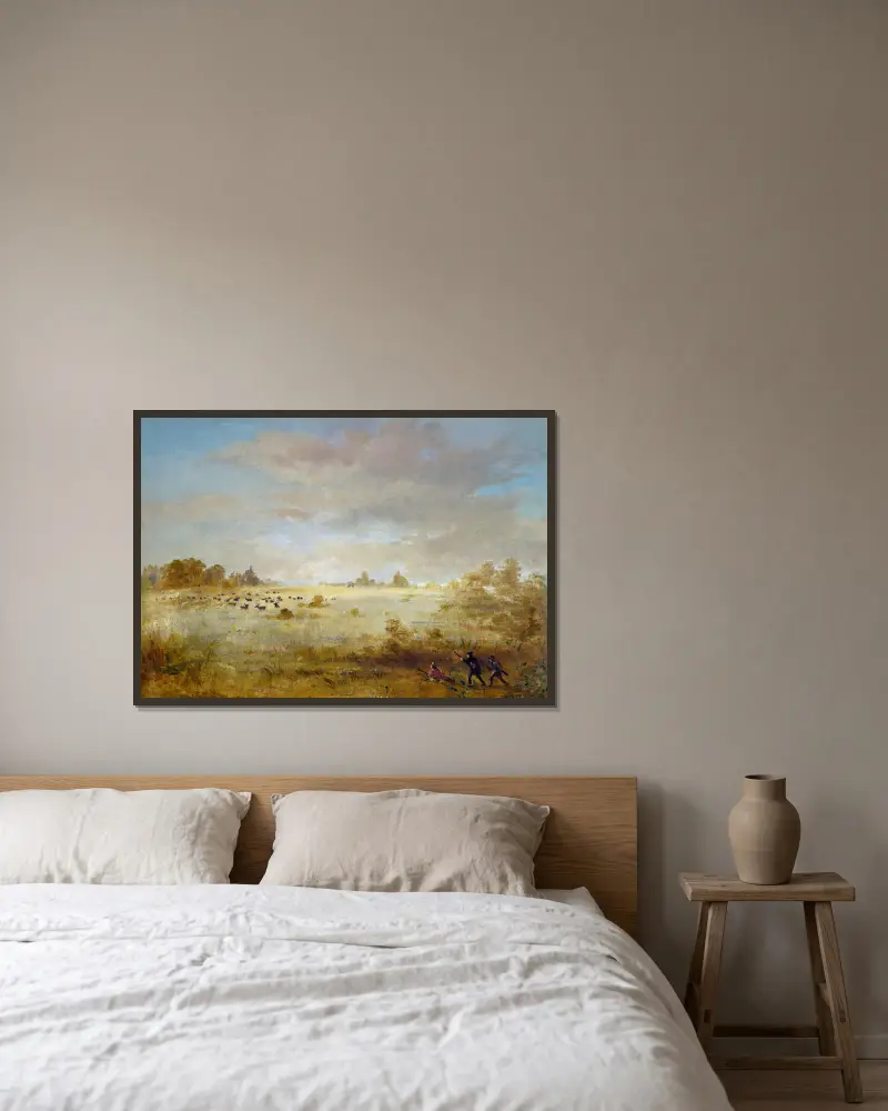 Grasender Elch in der Herbstprärie von George Catlin gerahmt an einer Wand