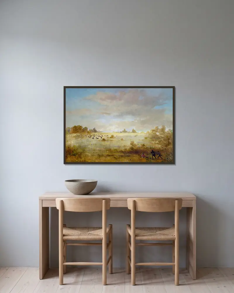 Grasender Elch in der Herbstprärie von George Catlin gerahmt an einer Wand