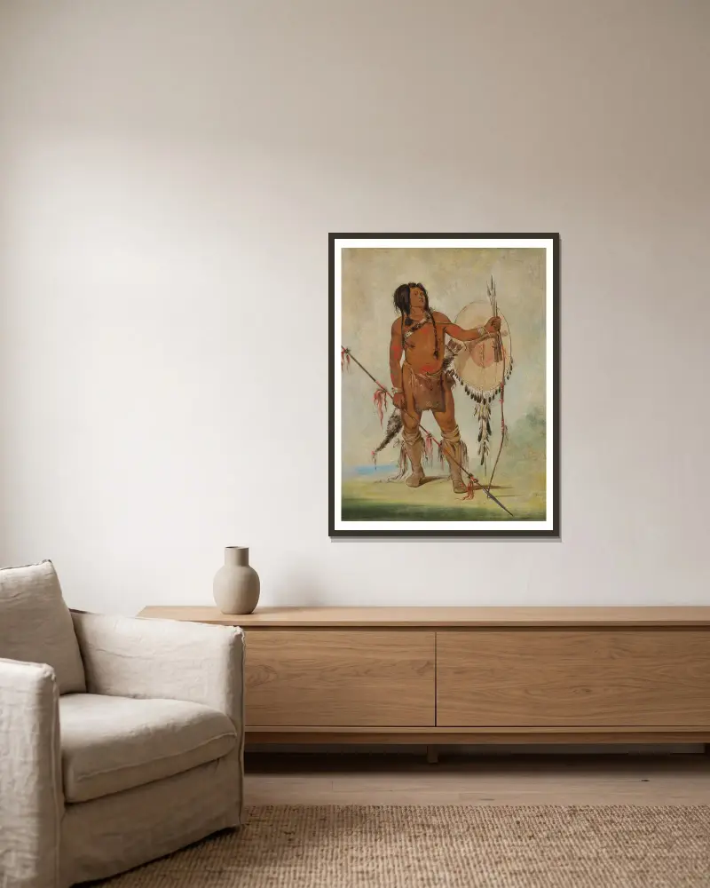 His-Oo-Sán-Chees, lilla spanjoren, en krigare av George Catlin inramad på en vägg