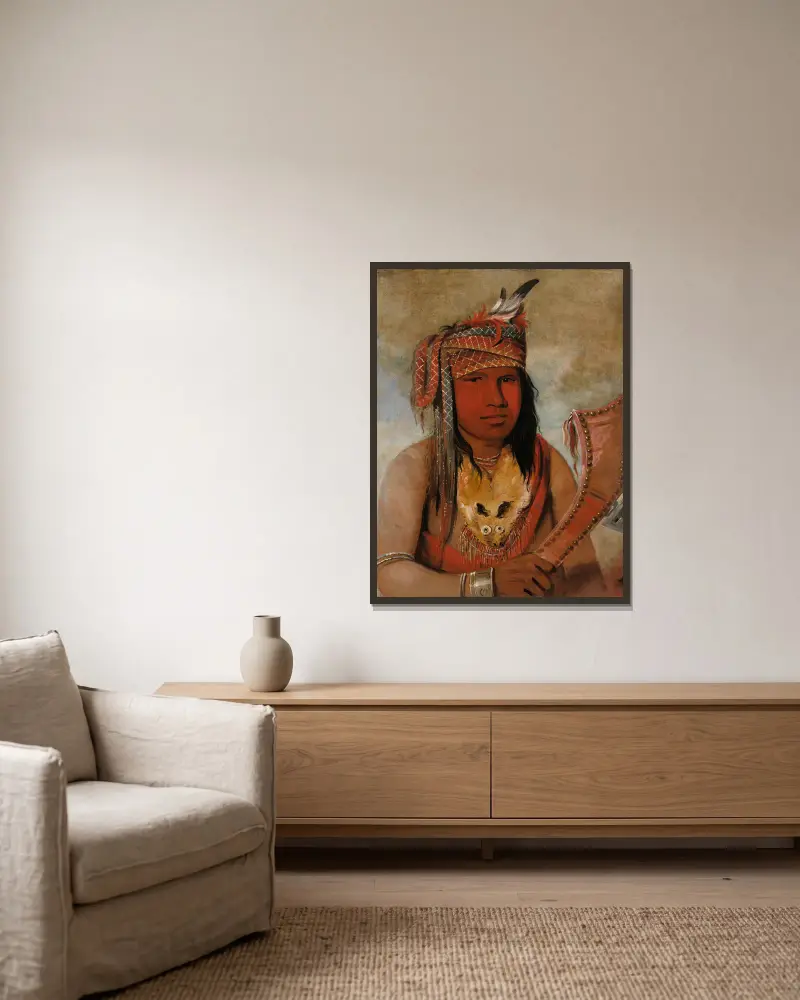 I-An-Be-W’ah-Dick, manlig caribou, en modig krigare av George Catlin inramad på en vägg