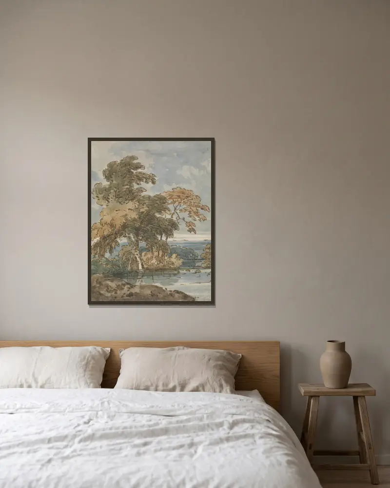 Trees by a River, George Chinnery v rámu na stěně