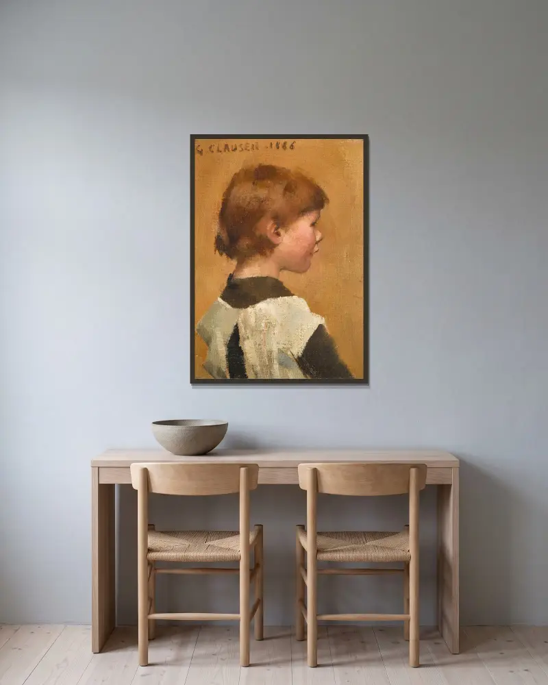 A Girl’s Head av Sir George Clausen inramad på en vägg