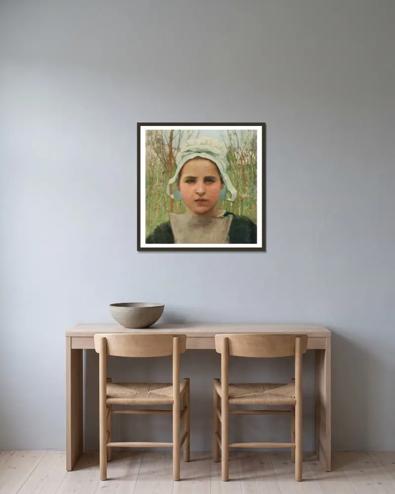Marie, ein Bauernmädchen aus Quimperlé von Sir George Clausen gerahmt an einer Wand