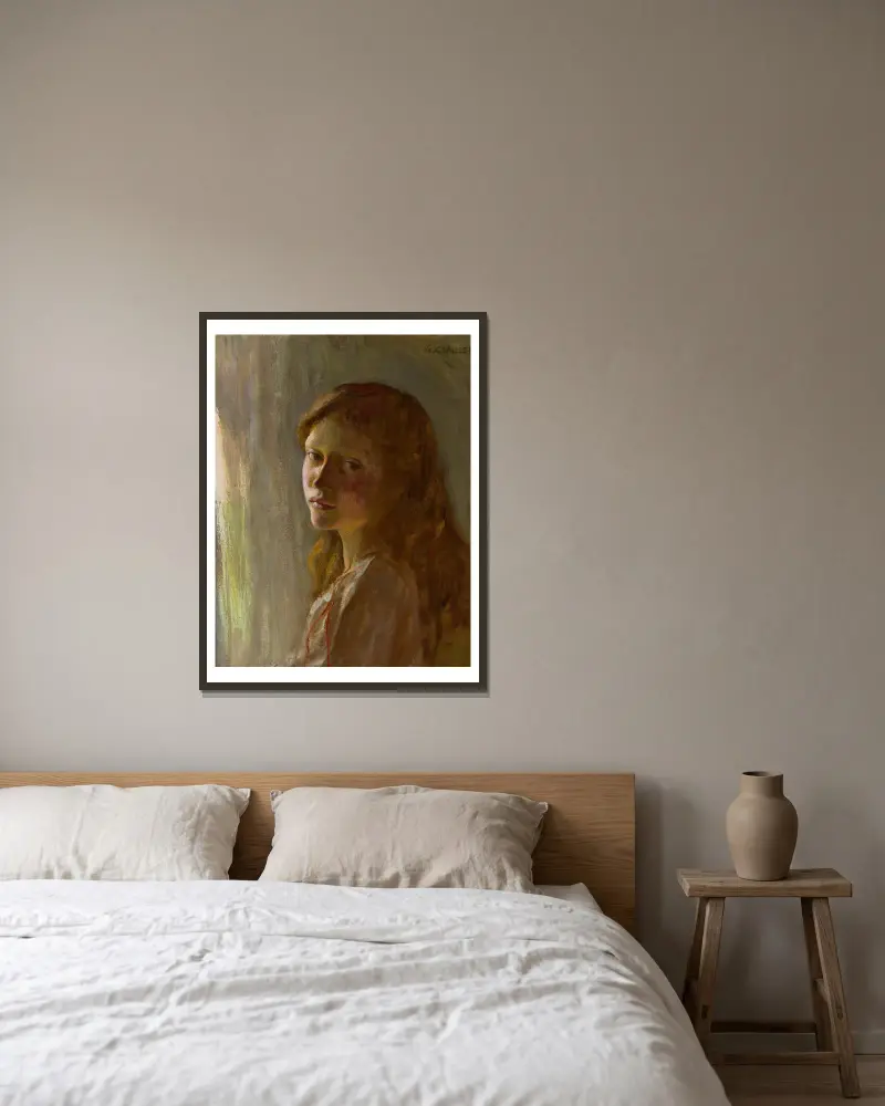 Porträtt av en flicka – nr 1 av Sir George Clausen inramad på en vägg