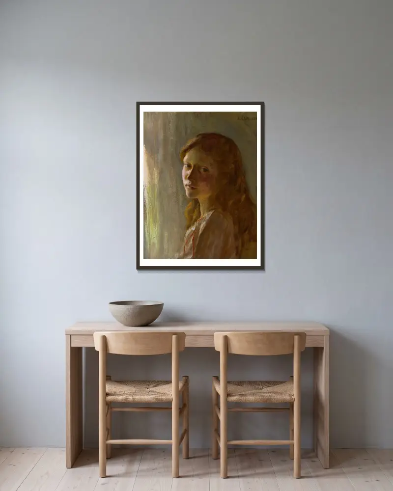 Porträtt av en flicka – nr 1 av Sir George Clausen inramad på en vägg