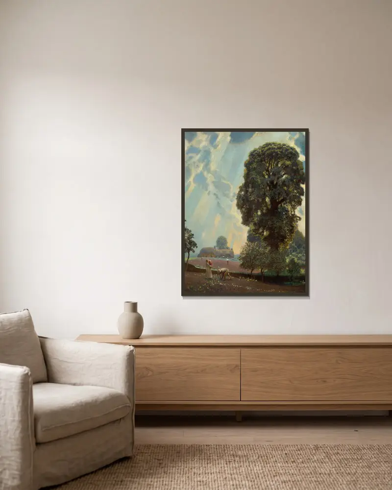 Freude nach dem Regen; Vorfrühling von Sir George Clausen gerahmt an einer Wand