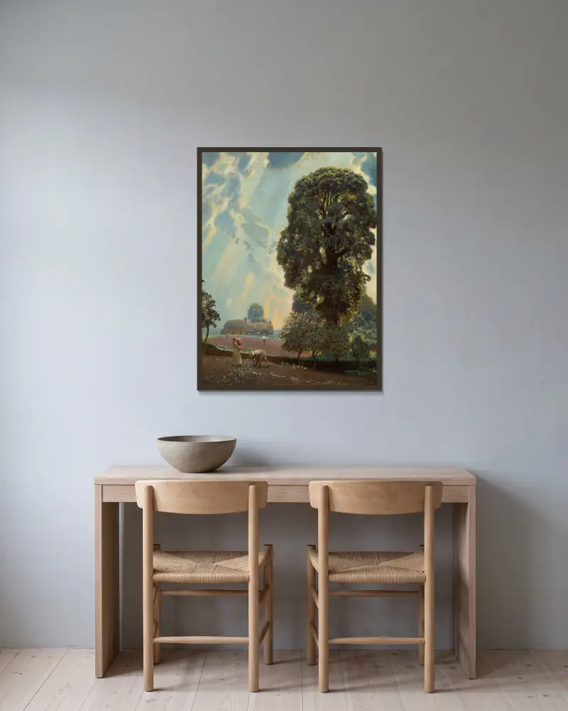 Freude nach dem Regen; Vorfrühling von Sir George Clausen gerahmt an einer Wand